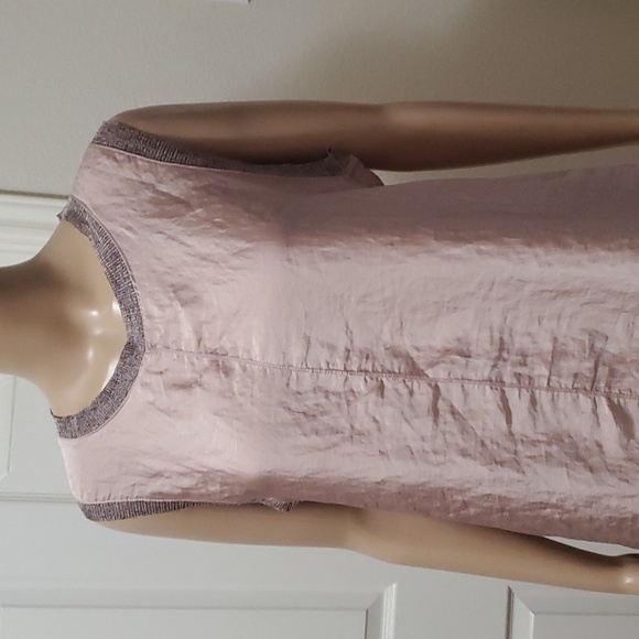 Zara L shimmery pink satin top ribbed hems wet look top shiny top sleeveless - Picture 2 of 9
